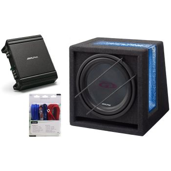  Pachet Bass Alpine Subwoofer SBG-844BR + Amplificator MRV-M250 + Kit Cabluri Aiv