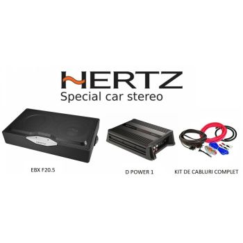 PACHET SUBWOOFER HERTZ EBX F20.5 + HERTZ D POWER 1+ KIT DE CABLURI COMPLET